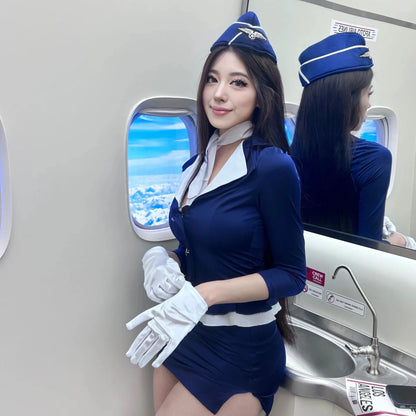 タイトトップ×ミニスカートのCA風コスチュームセット