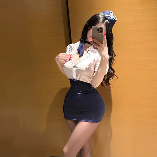 タイトトップ×ミニスカートのポリス風コスチュームセット