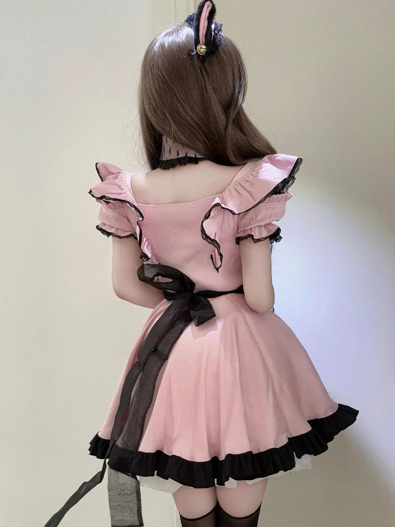 レースデザイン×リボン装飾のメイド風コスチュームセット