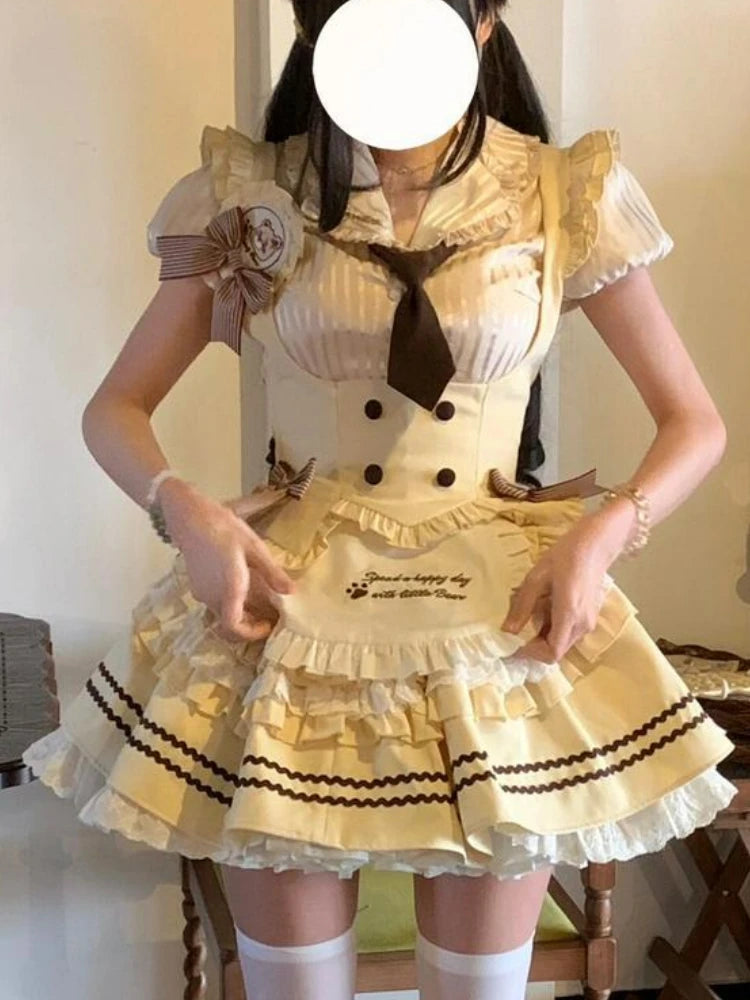 半袖トップ×プリーツスカートのメイド風コスチューム3点セット