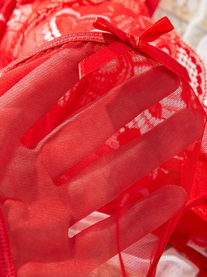 ハートレースを飾った大人のレースランジェリー2点セット