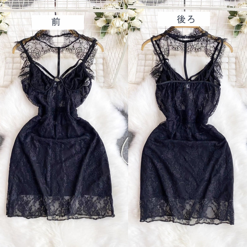 レース透けボディコンワンピース