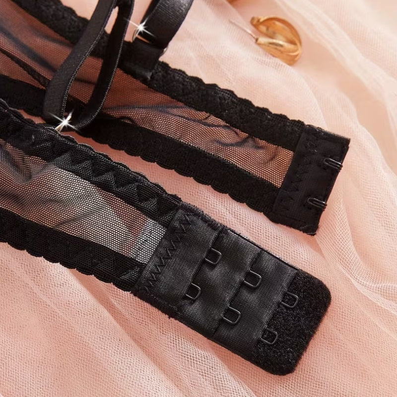 刺繍メッシュフラワーデザイン セクシーランジェリーセット