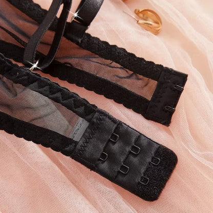 刺繍メッシュフラワーデザイン セクシーランジェリーセット