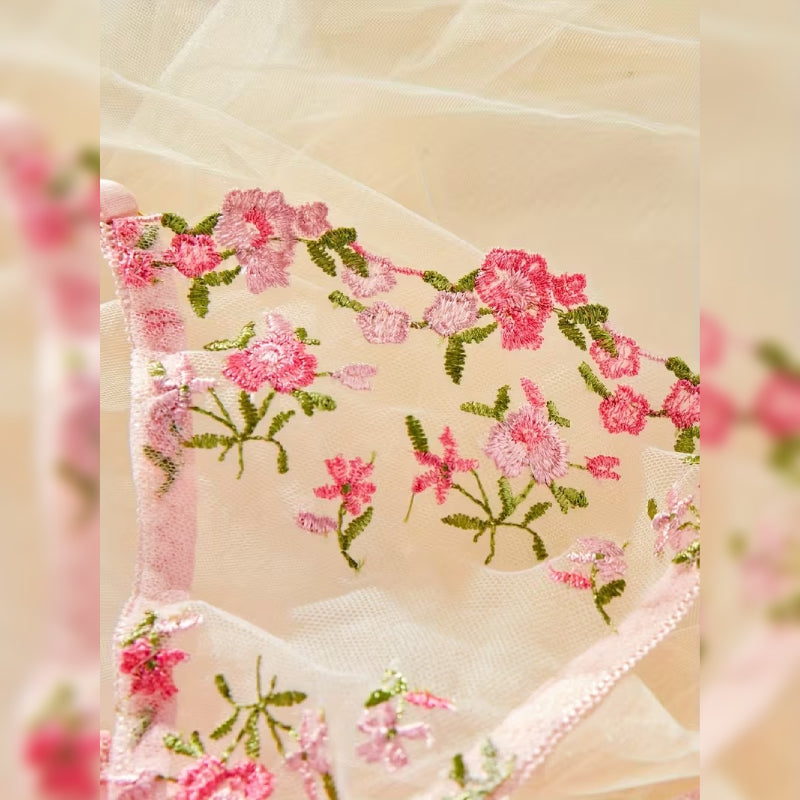 パール装飾レーストリム 花柄ランジェリーセット エレガント＆セミシアースタイル