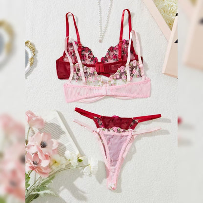 レッド＆ピンク刺繍ランジェリー2セット