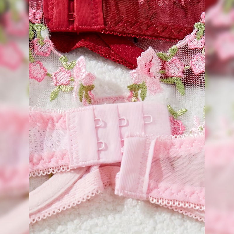 レッド＆ピンク刺繍ランジェリー2セット