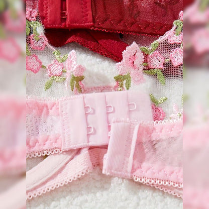 レッド＆ピンク刺繍ランジェリー2セット