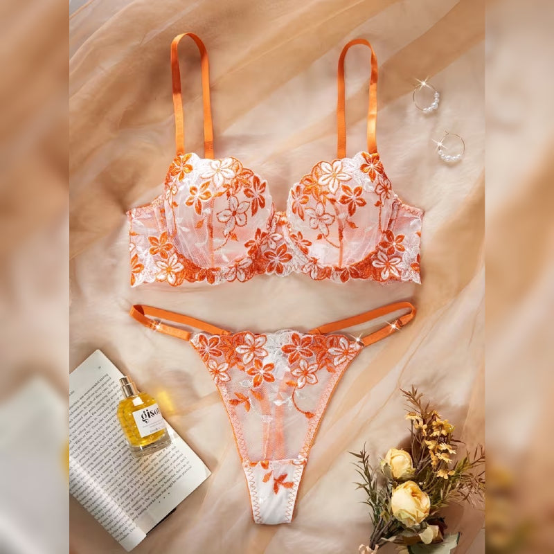 花柄ブラ＆ショーツ セクシーランジェリーセット