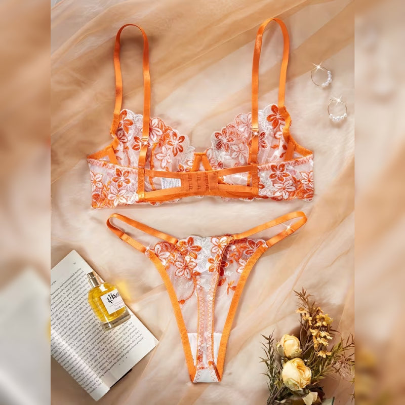 花柄ブラ＆ショーツ セクシーランジェリーセット