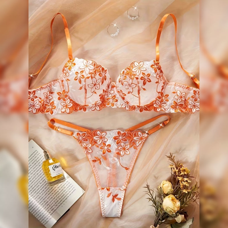 花柄ブラ＆ショーツ セクシーランジェリーセット