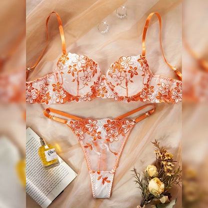 花柄ブラ＆ショーツ セクシーランジェリーセット