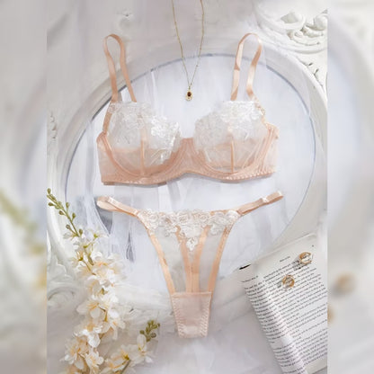 刺繍レースブラ＆ショーツ セクシーランジェリーセット