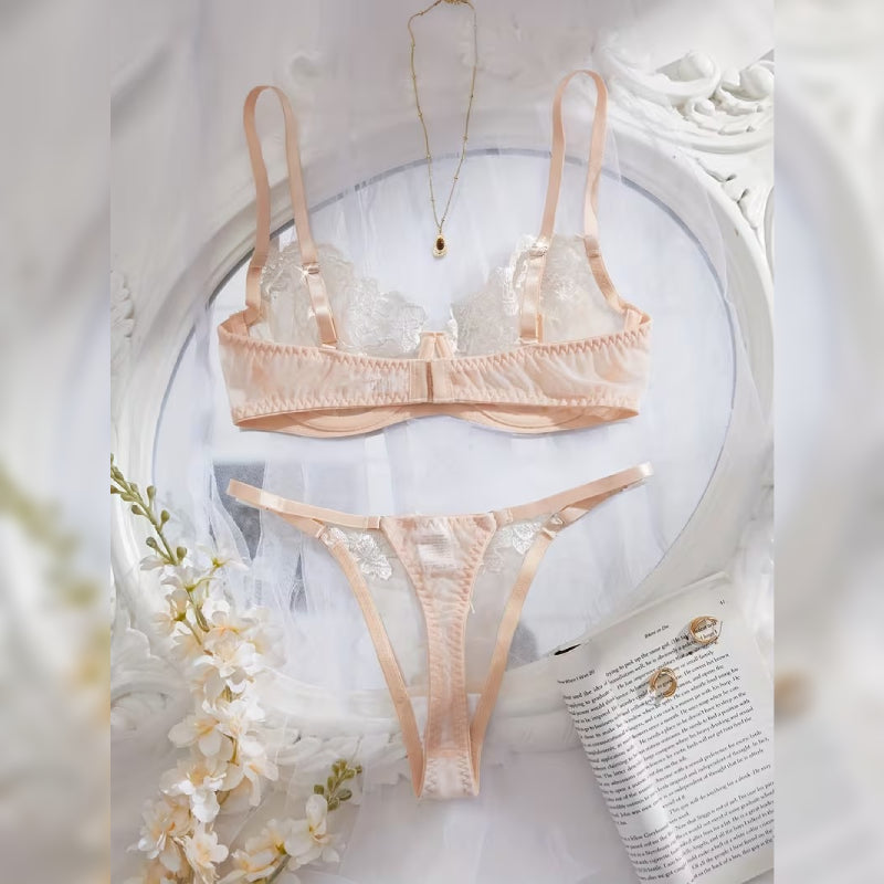 刺繍レースブラ＆ショーツ セクシーランジェリーセット