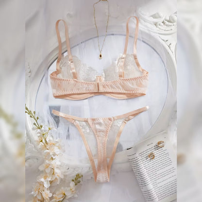 刺繍レースブラ＆ショーツ セクシーランジェリーセット