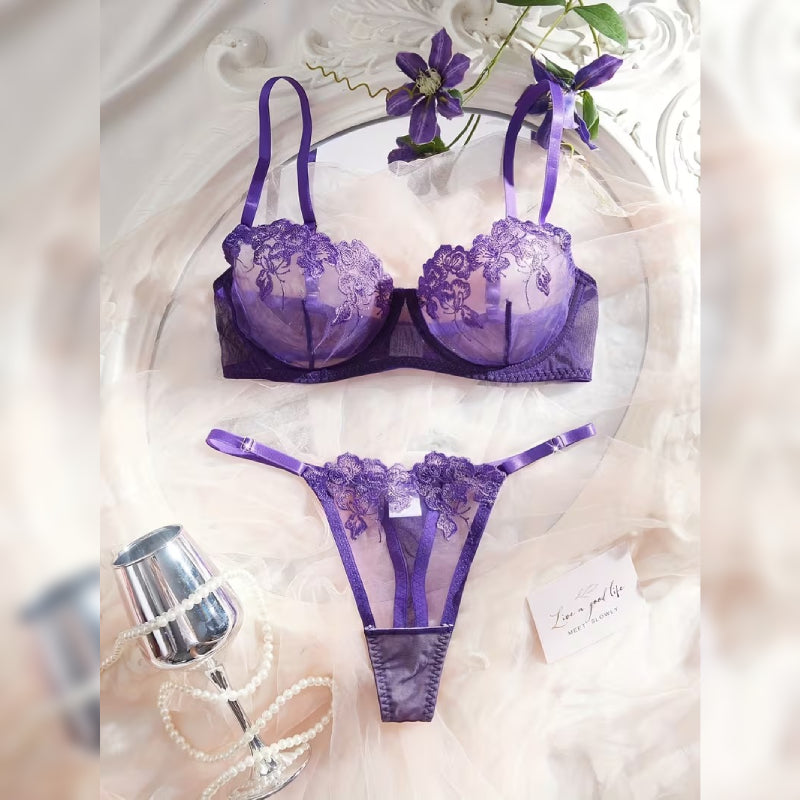 刺繍レースブラ＆ショーツ セクシーランジェリーセット