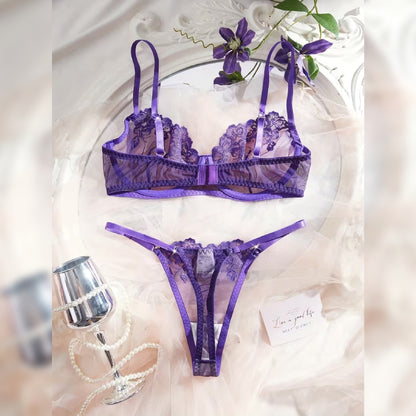 刺繍レースブラ＆ショーツ セクシーランジェリーセット