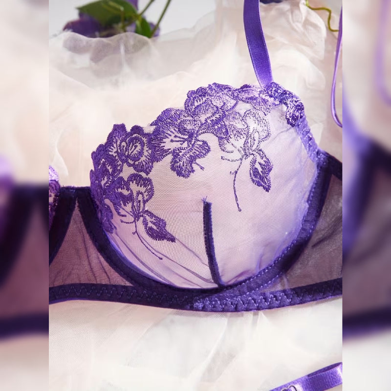 刺繍レースブラ＆ショーツ セクシーランジェリーセット