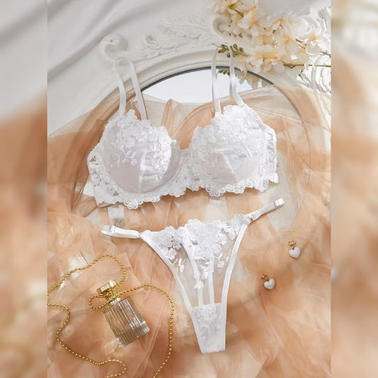 刺繍レースブラ＆ショーツ セクシーランジェリーセット