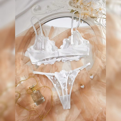 刺繍レースブラ＆ショーツ セクシーランジェリーセット