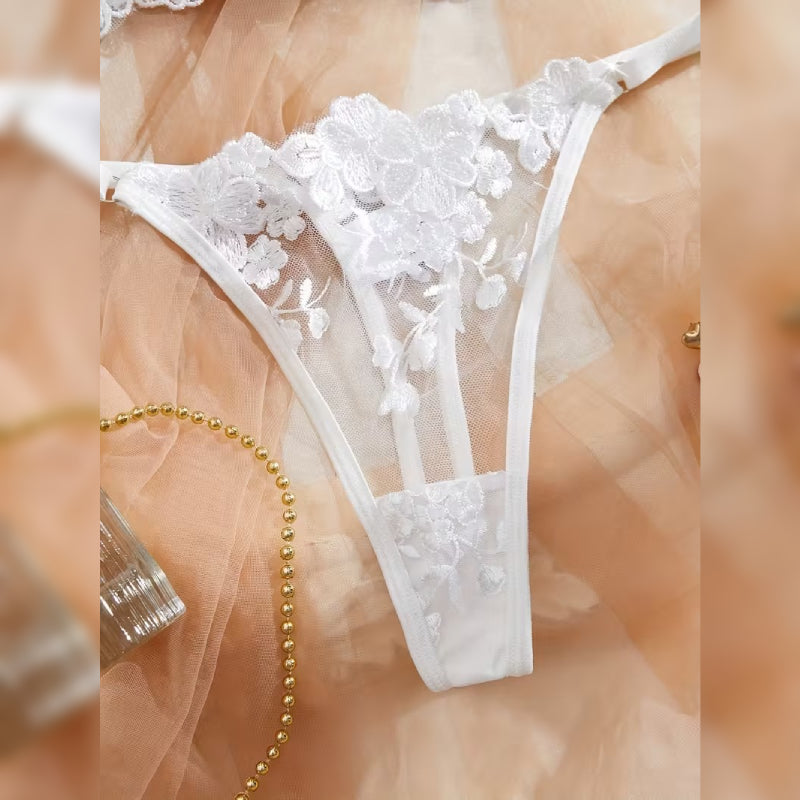 刺繍レースブラ＆ショーツ セクシーランジェリーセット