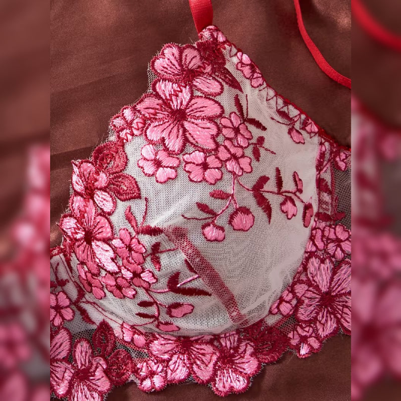 刺繍レースブラ＆ショーツ セクシーランジェリーセット