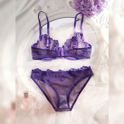 刺繍ブラ＆トライアングルパンティー セクシーランジェリーセット