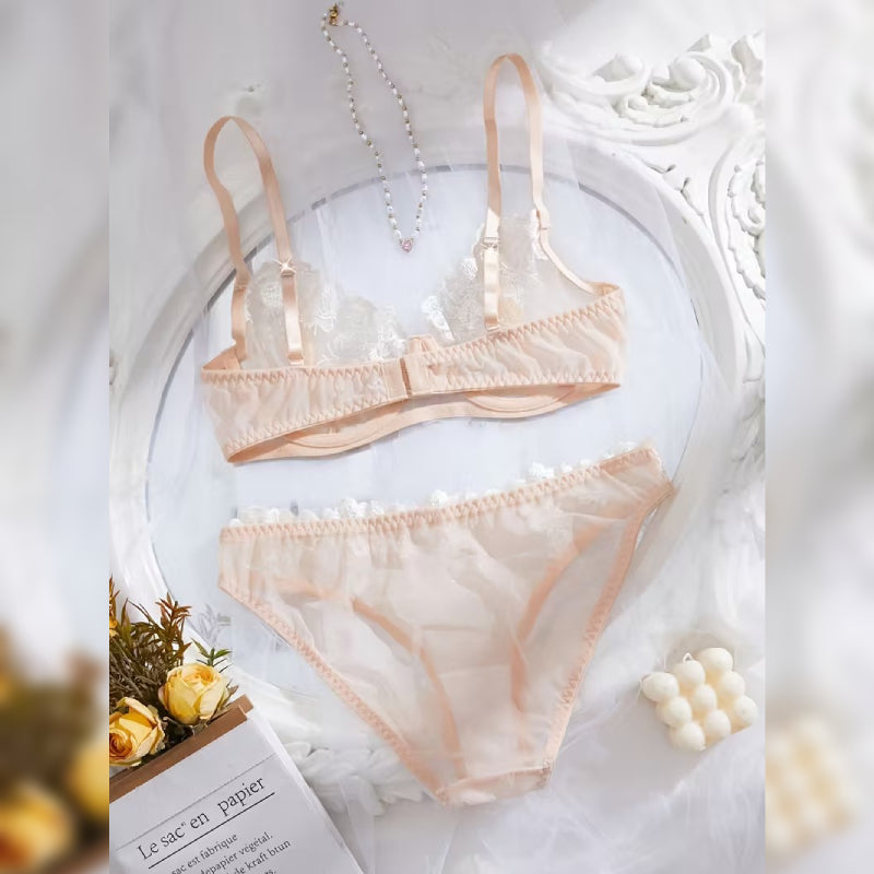 刺繍ブラ＆トライアングルパンティー セクシーランジェリーセット