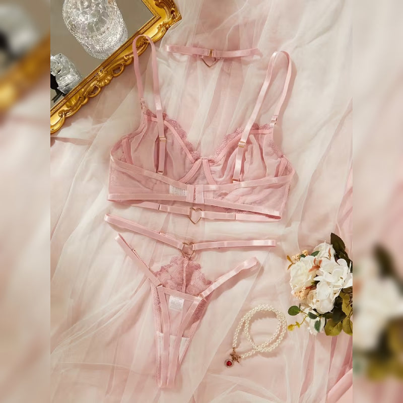 ピンク刺繍ランジェリーセット