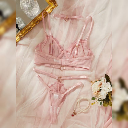 ピンク刺繍ランジェリーセット