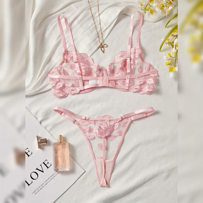 リップ刺繍ブラ＆Tバック セクシーランジェリーセット