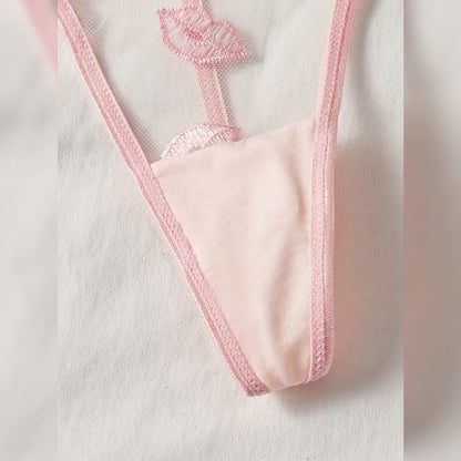 リップ刺繍ブラ＆Tバック セクシーランジェリーセット