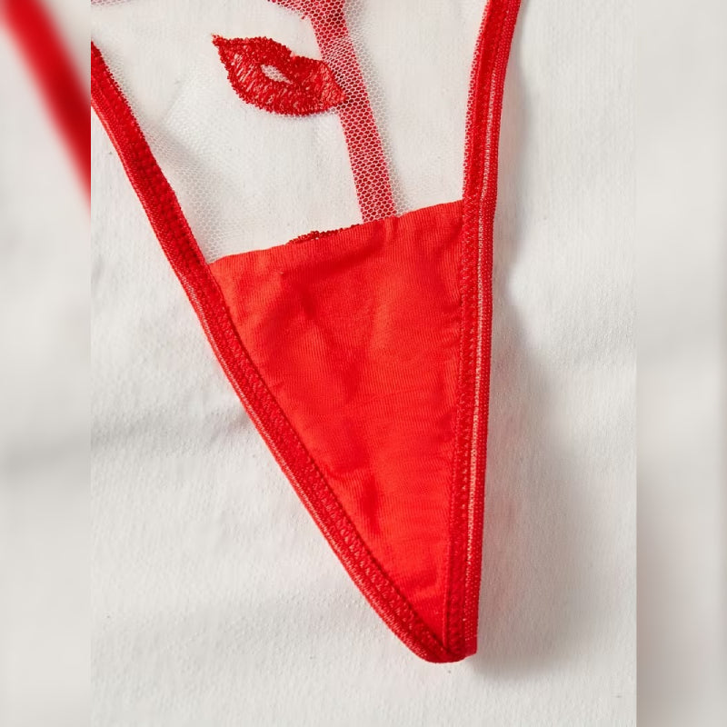 リップ刺繍ブラ＆Tバック セクシーランジェリーセット