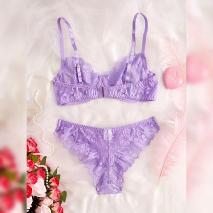 ハート柄レースブラ＆ショーツ エレガントランジェリーセット