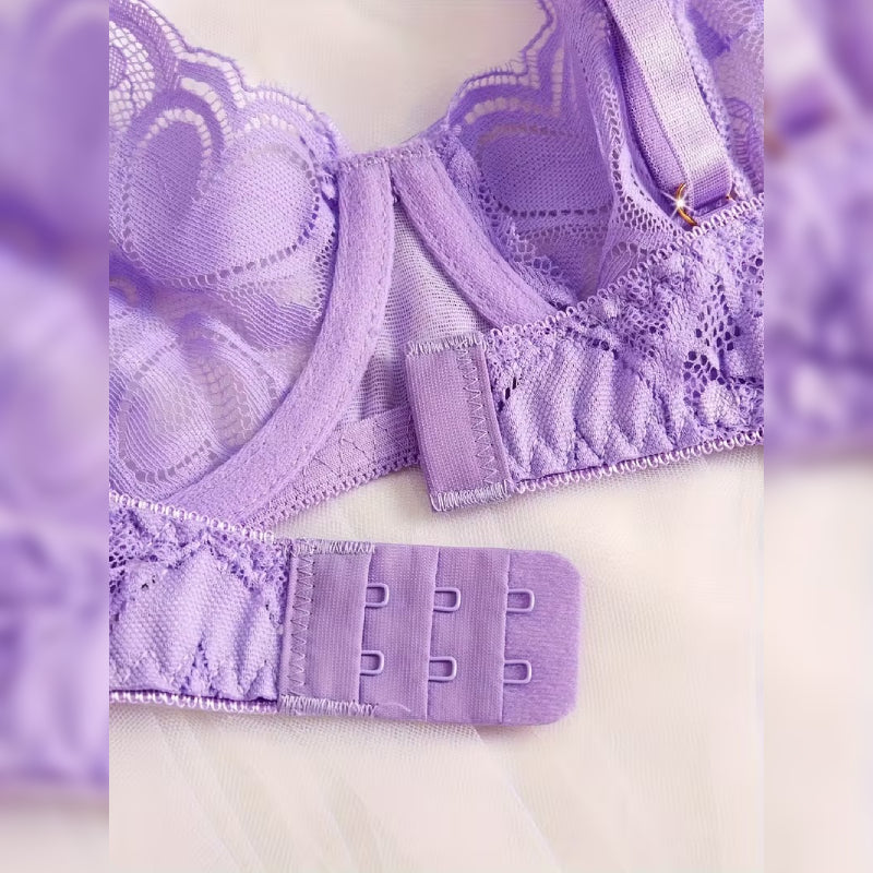 ハート柄レースブラ＆ショーツ エレガントランジェリーセット