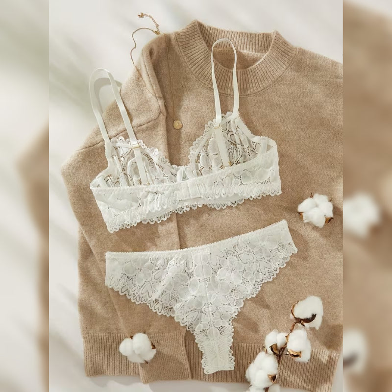 コントラストレースブラ＆ショーツ セクシーランジェリーセット