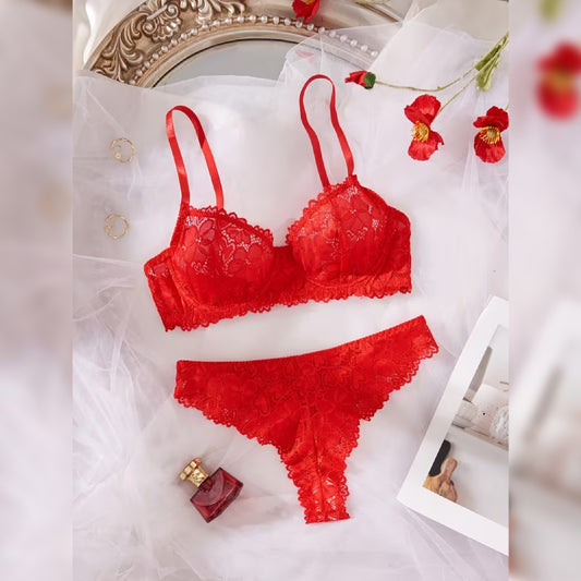 コントラストレースブラ＆ショーツ セミシアーランジェリーセット