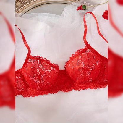 コントラストレースブラ＆ショーツ セミシアーランジェリーセット