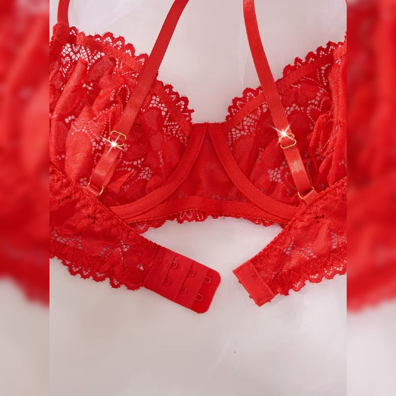 コントラストレースブラ＆ショーツ セミシアーランジェリーセット