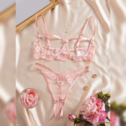 透かしデザインセクシーランジェリーセット ブラ＆ショーツ