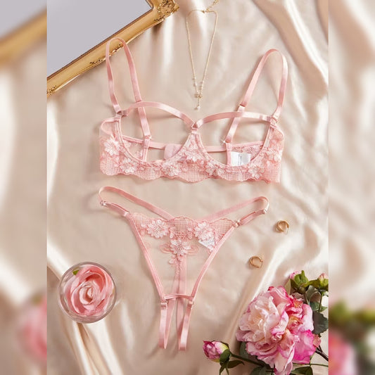 透かしデザインセクシーランジェリーセット ブラ＆ショーツ