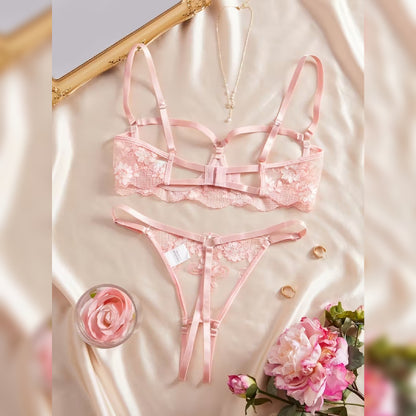 透かしデザインセクシーランジェリーセット ブラ＆ショーツ