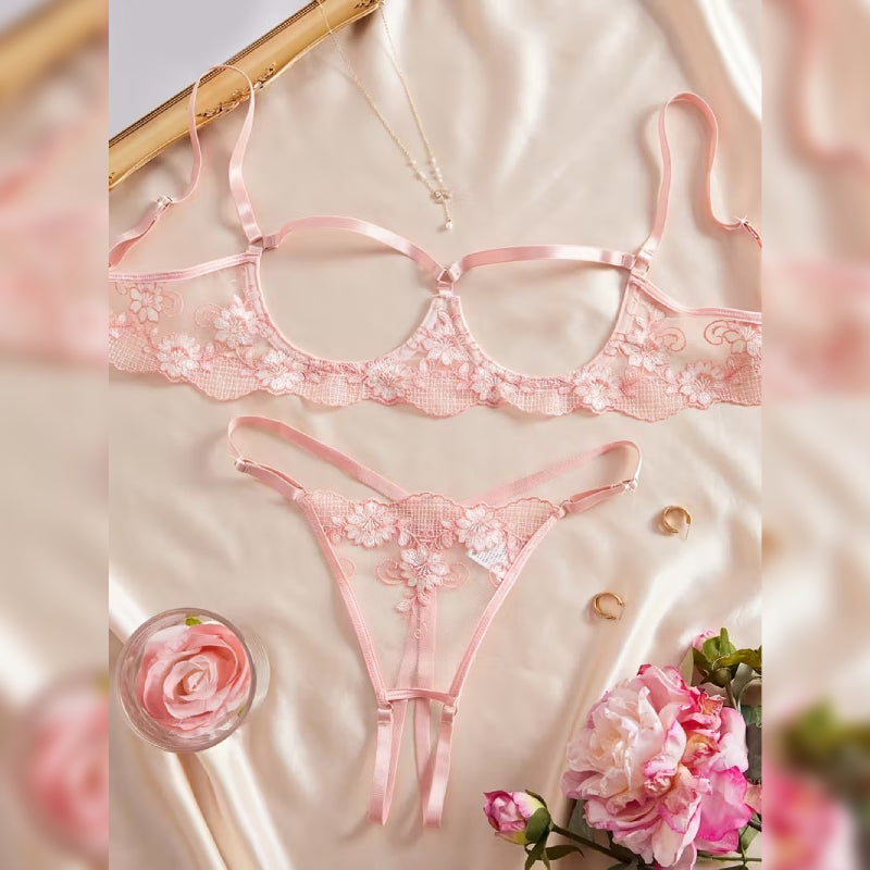 透かしデザインセクシーランジェリーセット ブラ＆ショーツ
