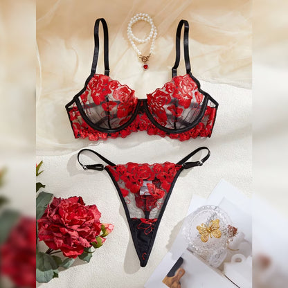 刺繍メッシュ セクシーランジェリーセット