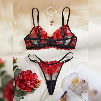 刺繍メッシュ セクシーランジェリーセット