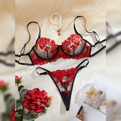 刺繍メッシュ セクシーランジェリーセット