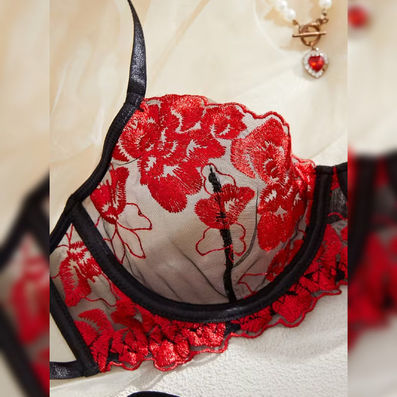 刺繍メッシュ セクシーランジェリーセット