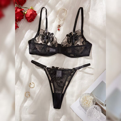 花柄刺繍メッシュブラ＆Tバック セクシーランジェリーセット