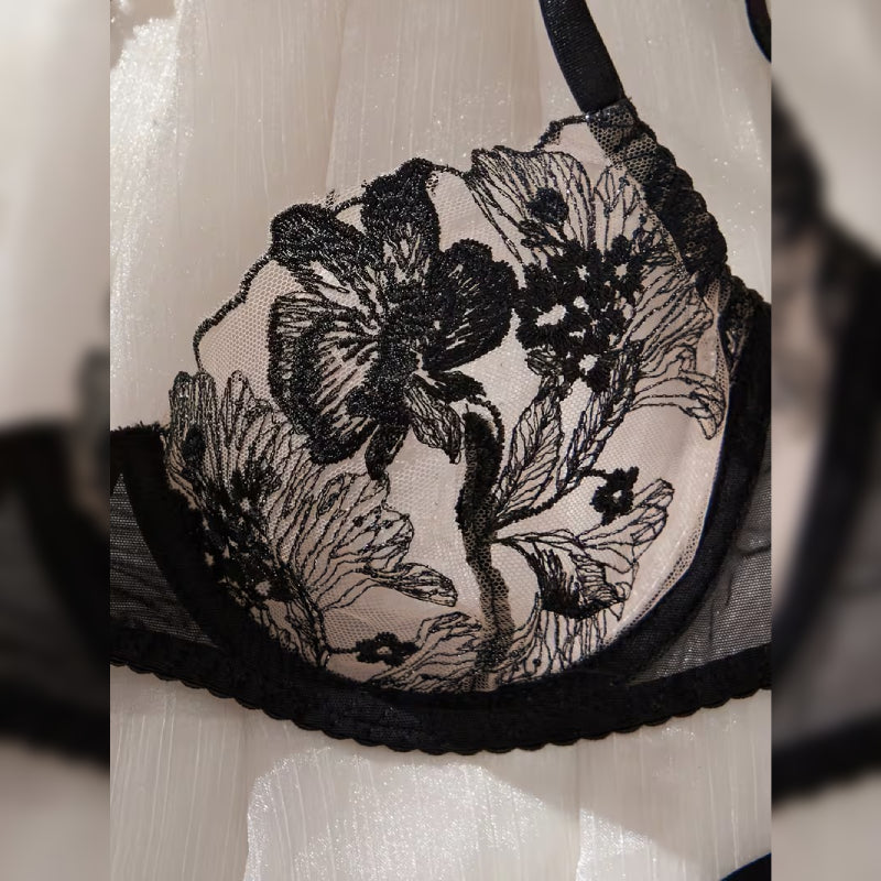 花柄刺繍メッシュブラ＆Tバック セクシーランジェリーセット