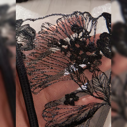 花柄刺繍メッシュブラ＆Tバック セクシーランジェリーセット